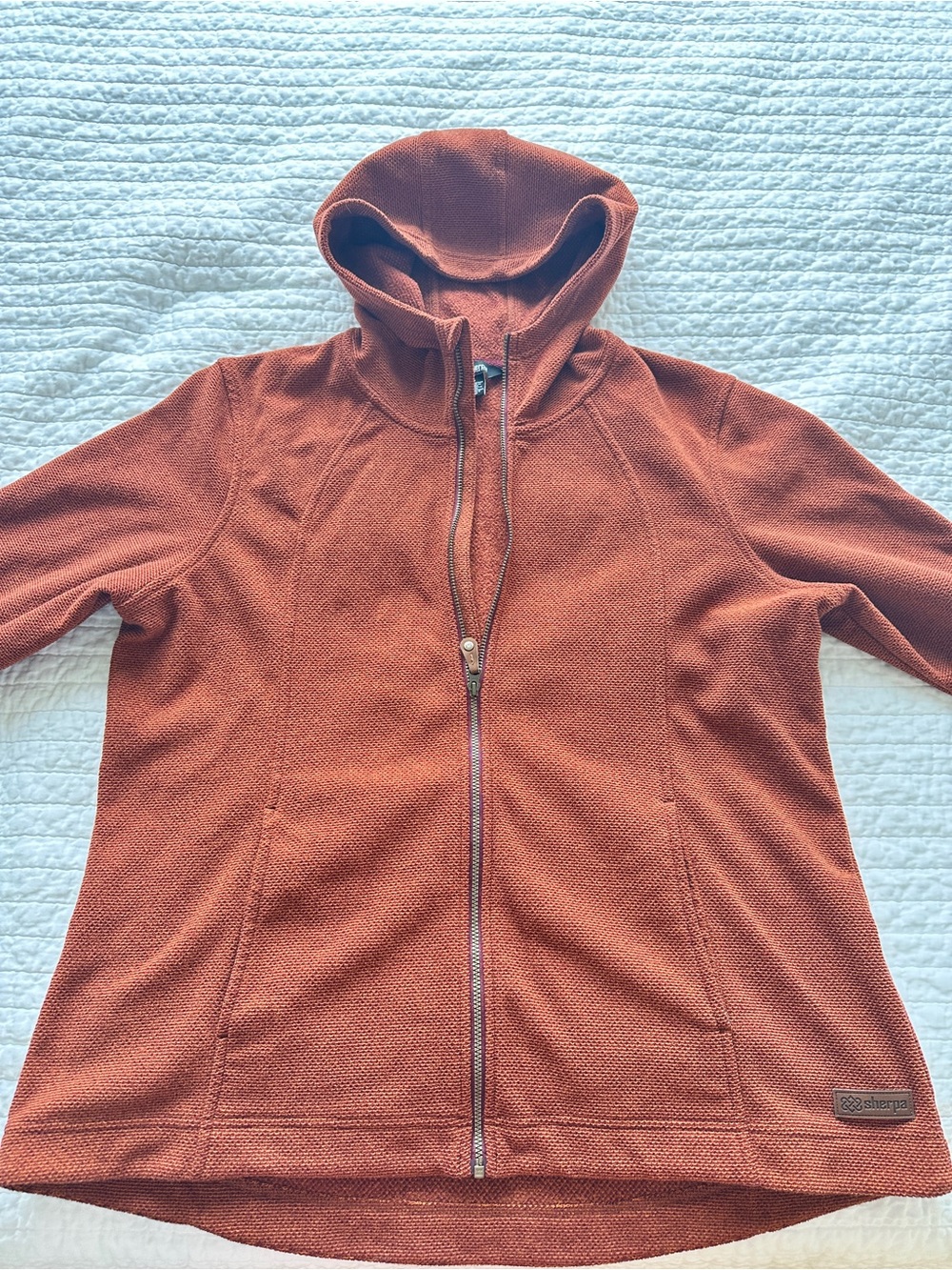 Sherpa Women's Rust Full-Zip Hoodie with Textured Knit